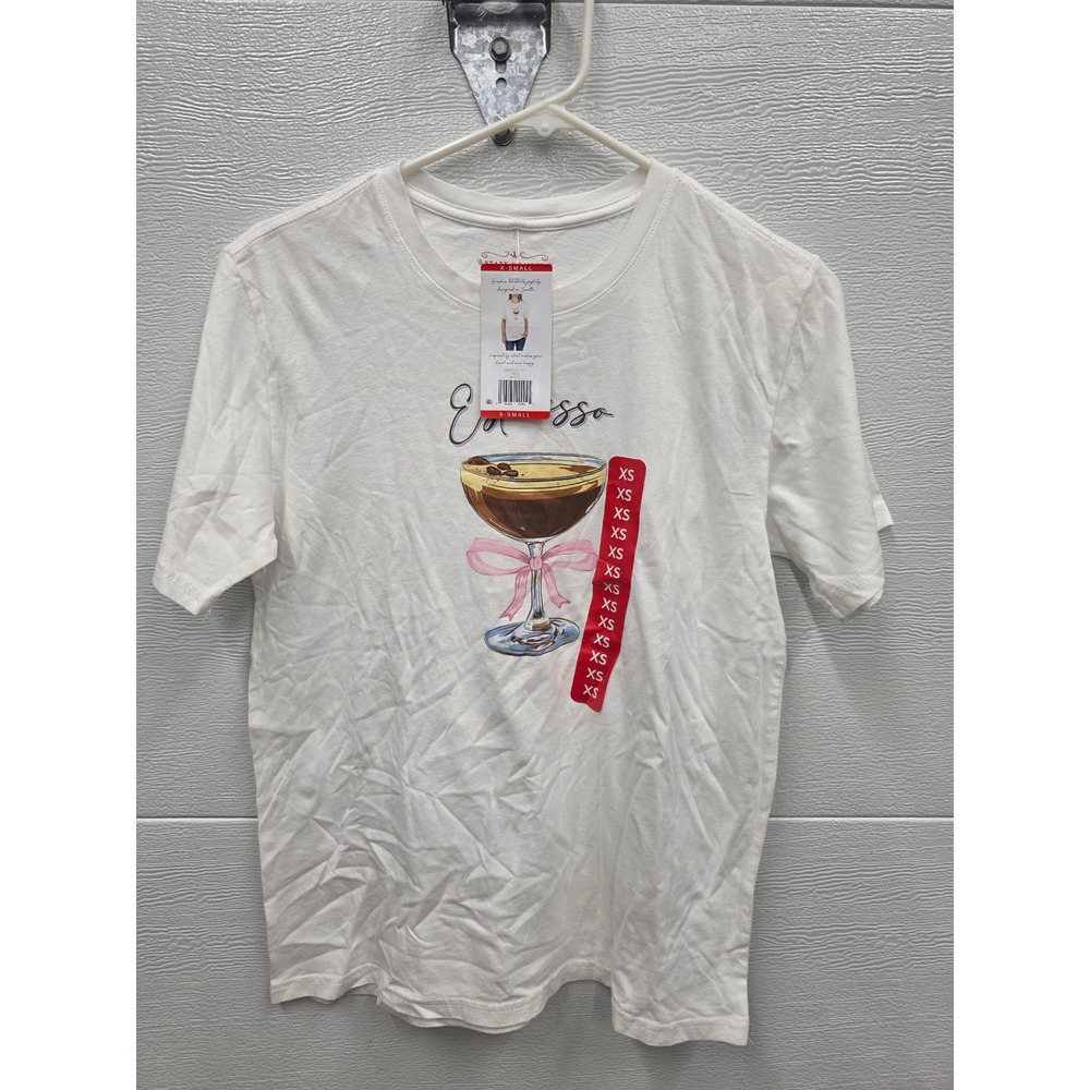 New Womens Espresso Martini Graphic Tee White Short Sleeve T-Shirt XS 16693